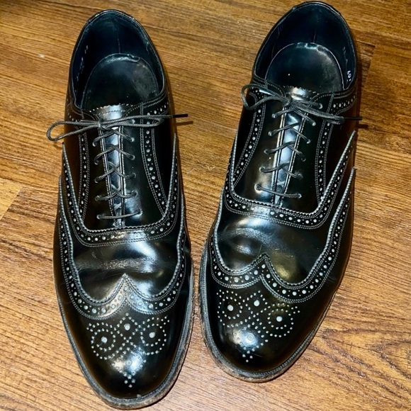 Vintage Florsheim Black Leather Wingtip Brogue Men's Dress Shoes Size 10.5/11 - Picture 1 of 16